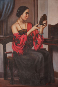 《照镜子的妇人》油画