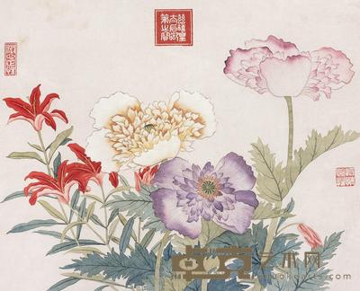 慈禧太后 花开富贵 镜框 28×33cm