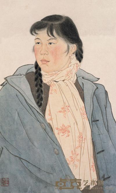 李震坚 工笔人物 镜框 47×29cm