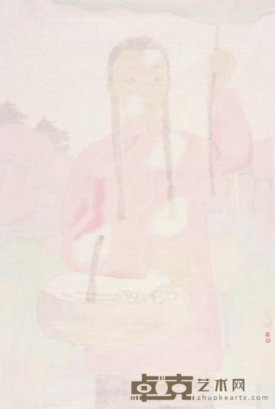 田黎明 村姑 镜片 70×46cm