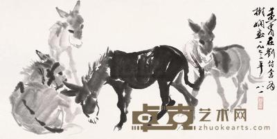 黄胄 1973年作 驴 镜片 35×68cm