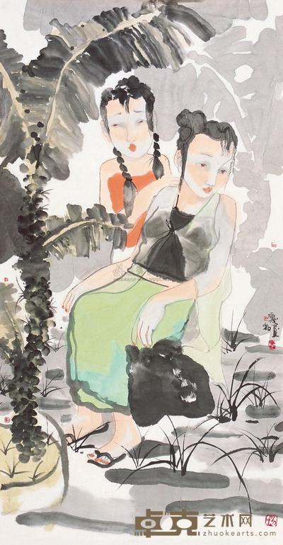 刘庆和 芭蕉少女 镜片 138×70cm
