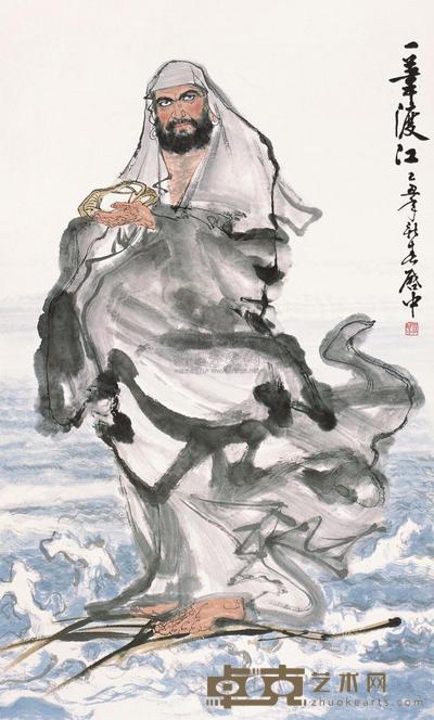 吴启中 1985年作 一苇渡江 立轴 83.5×30cm