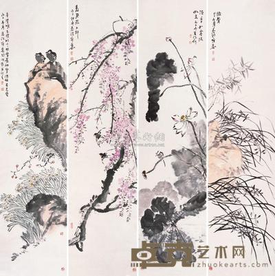 霍春阳 花鸟 四屏 248×61.5cm×4