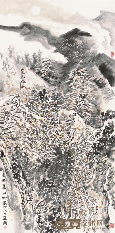 张复兴 2008年作 月出嵩山坳 镜片 137×68cm