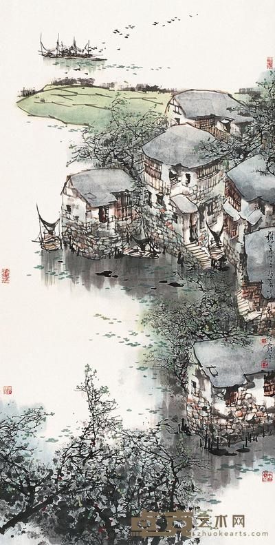 刘懋善 江南水乡 镜片 138×70cm