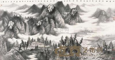 曾先国 山穿烟雨 镜片 95×180cm