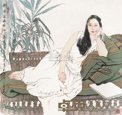 何家英 2005年作 斜倚藤榻静中便 镜片 68.5×68cm