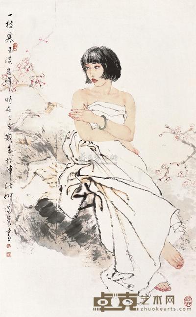 何家英 1995年作 一枝寒玉淡春晖 镜片 96×59cm