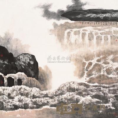 白庚延 2001年作 壶口瀑布 镜片 123×123cm