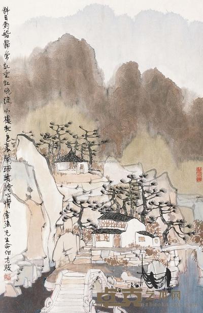 方俊 斜日钓船归 镜片 68.5×45cm