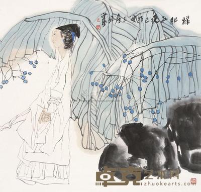 袁武 1999年作 绿肥红瘦 镜片 66×69cm