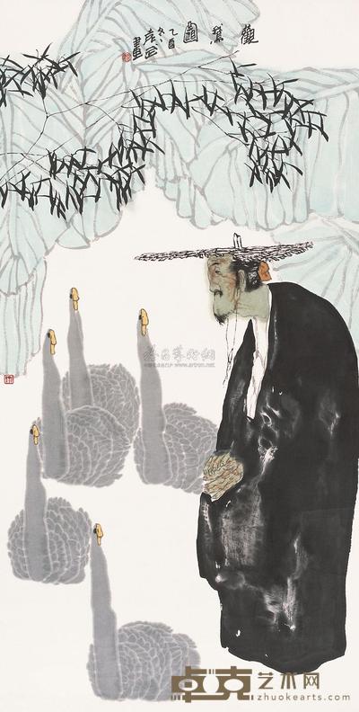 袁武 2005年作 观鹅图 镜片 137×69cm