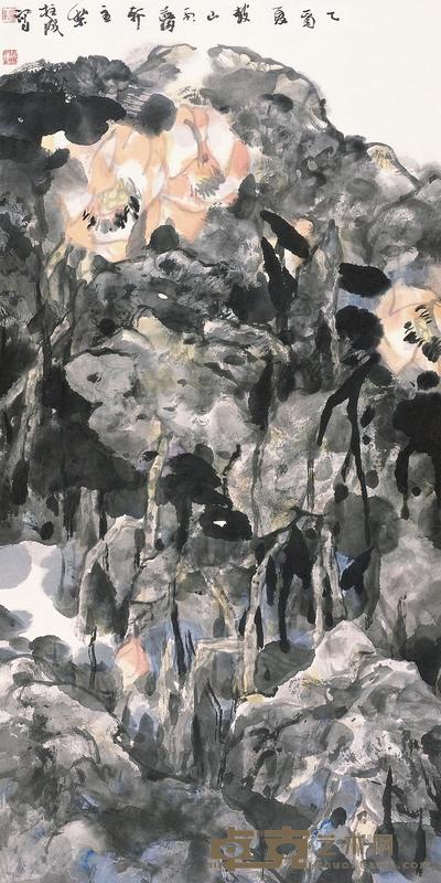 黎柱成 2005年作 花鸟图 镜片 69×137cm