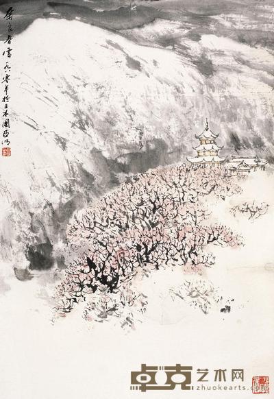 亚明 1980年作 奈良春雪 立轴 68×47cm