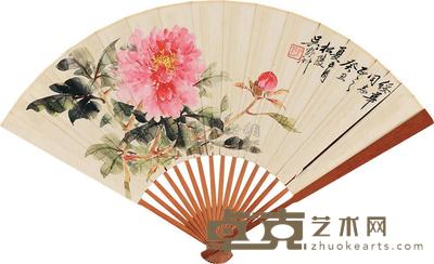 吴野洲 牡丹 成扇 