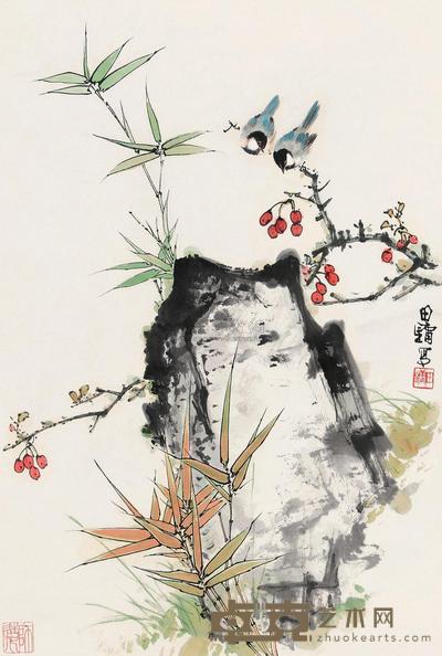 田镛 花鸟 立轴 68×46cm