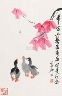 娄师白 鸭 立轴