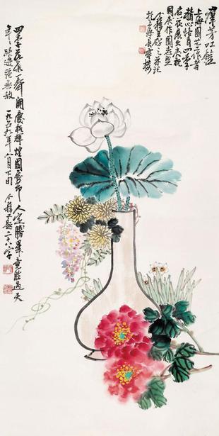 王个簃 群芳吐艳 立轴