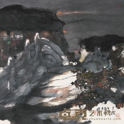 杨延文 庚午（1990）年作 早霞 镜片 68.5×68cm