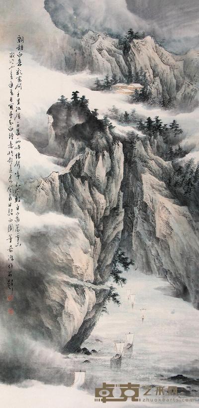 董希源 乙亥（1995）年作 江陵泛舟 镜片 138×68cm