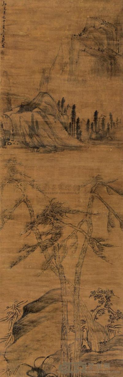 马士英 弘光建元（1645年）作 烟波叠峦 立轴 135×45cm