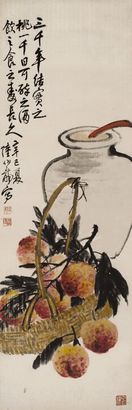 陆伯龙 寿桃 立轴