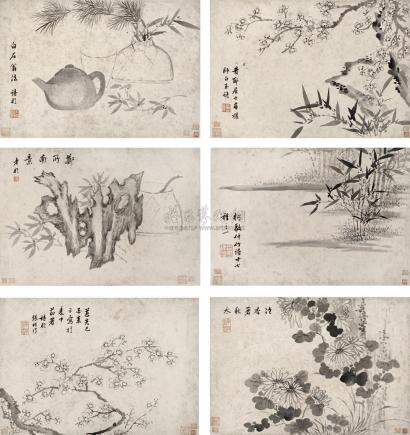张祥河 道光己酉（1849）年作 花卉 册页 （六开）