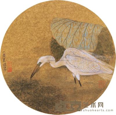 江宏伟 2005年作 花鸟 镜框 直径31cm