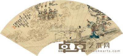葛尊 1889年作 富贵寿考 扇框 18×52.5cm
