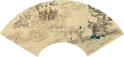 葛尊 1889年作 富贵寿考 扇框