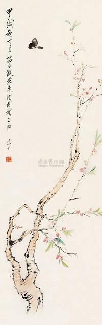 于非闇 1934年作 桃花蝴蝶 立轴