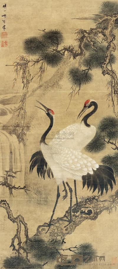 胡湄 松鹤长春 立轴 100×44cm
