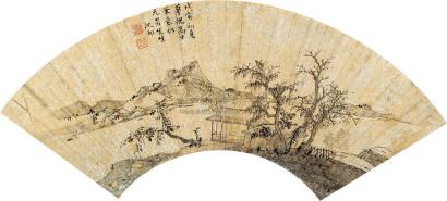 沈祁 1638年作 山水 镜框