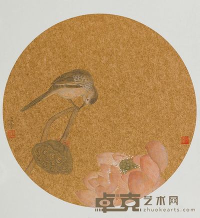 江宏伟 荷花翠鸟 镜心 直径31cm