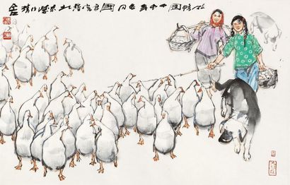 史国良 2004年作 牧鸭图 镜心