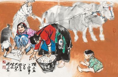 史国良 2005年作 捡土豆 镜心