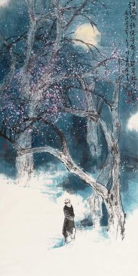 王明明 1983年作 月照萼林 立轴