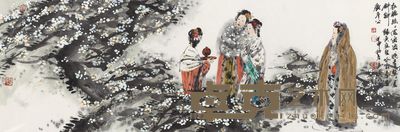 冯远 2004年作 赏梅图 镜框 34×104cm
