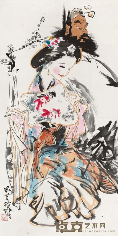 林墉 1993年作 执扇仕女 镜心 136×68.5cm