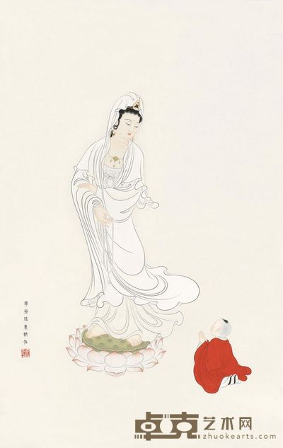 贾瑞峰 2011年作 童子拜观音 镜心 78×50cm