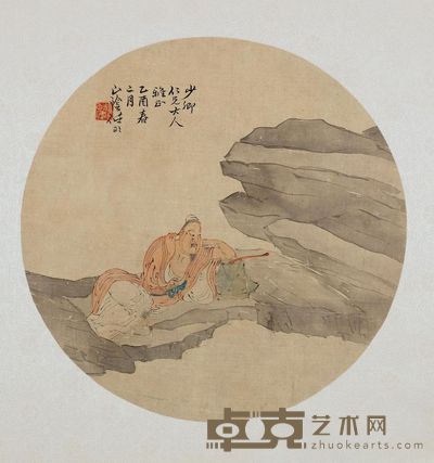 任伯年 1885年作 倚石图 镜心 直径29cm