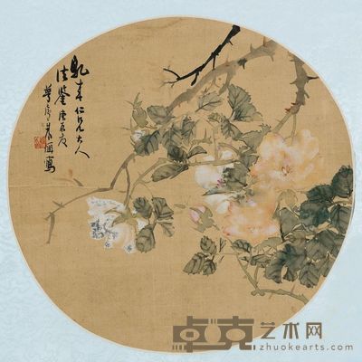 朱偁 1880年作 月季花 镜心 直径24cm