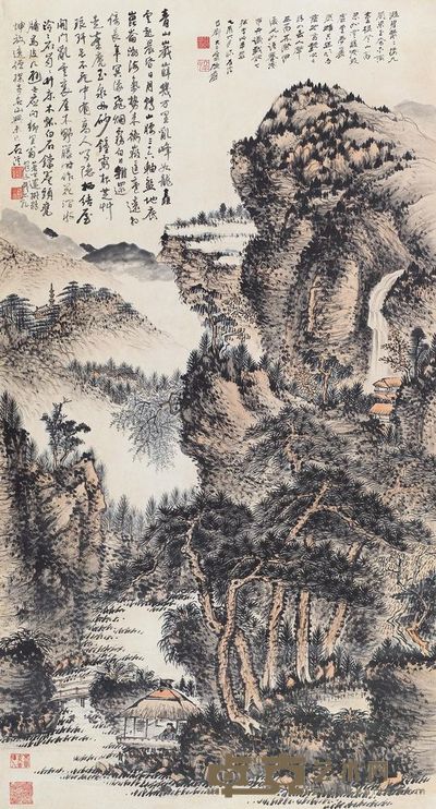 张大千 1945年作 仿石溪山水图 立轴 147×78.5cm