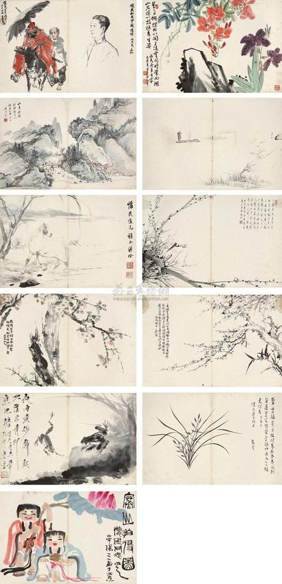 陈半丁 黄胄 唐云 蒋兆和 等 杂画册 册页 （十二开）