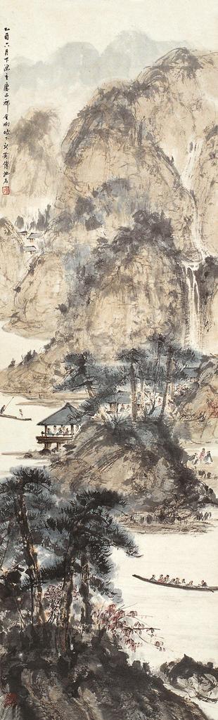 傅抱石 乙酉（1945年）作 秋江泛舟 立轴