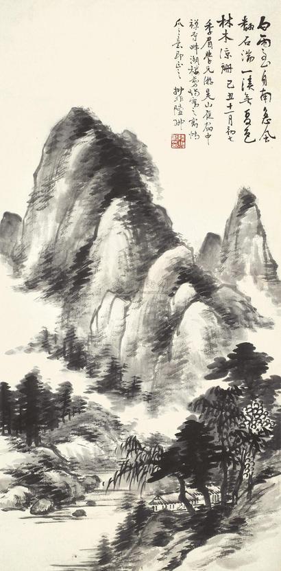 陆抑非 己丑（1949年）作 夏山夜雨 立轴