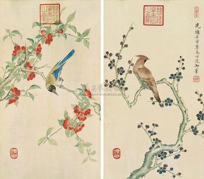 慈禧太后 壬寅（1902年）作 花鸟 （二帧） 镜心