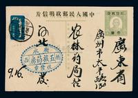 PS 1951年孙中山像8分邮资明信片加盖“原印邮资作废”