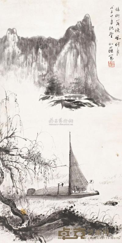 吴幻荪 1948年作   杨柳岸晓风残月 立轴 67.5×34cm